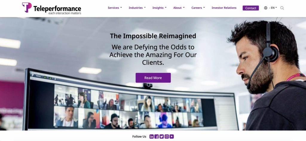 Screenshot of Teleperformance website homepage