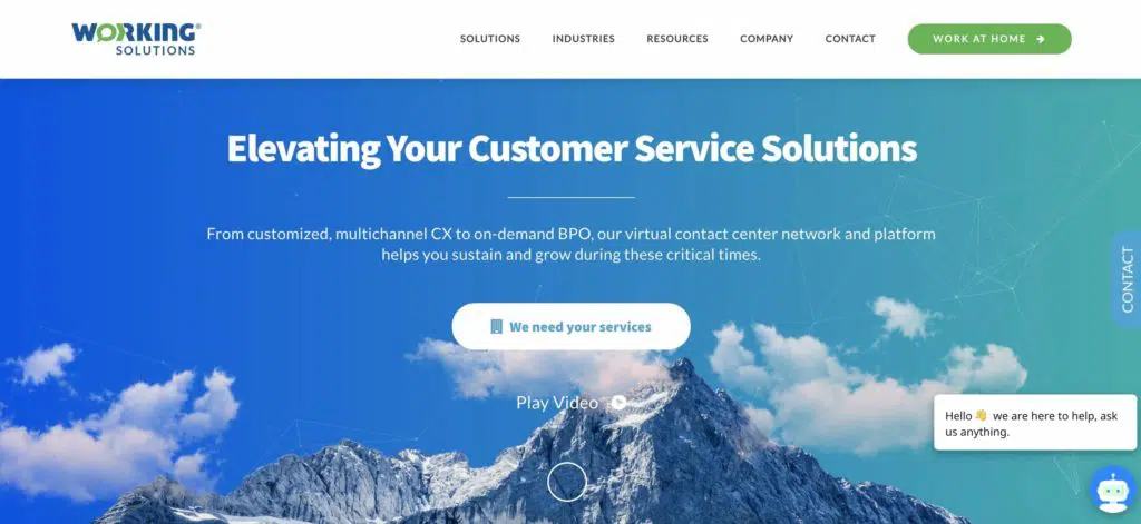 Screenshot of Working Solutions website homepage
